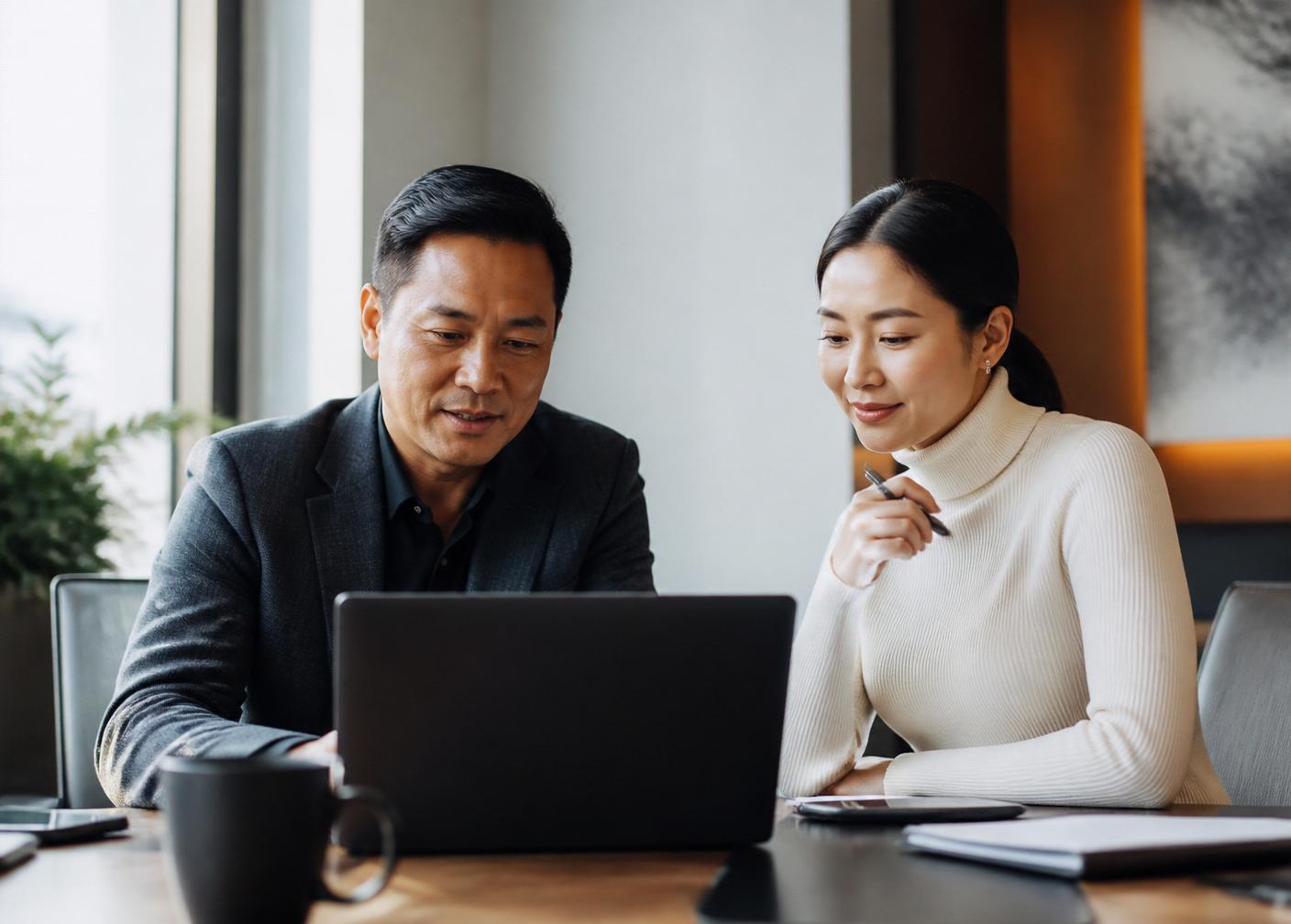 Asian professionals collaborating on strategy